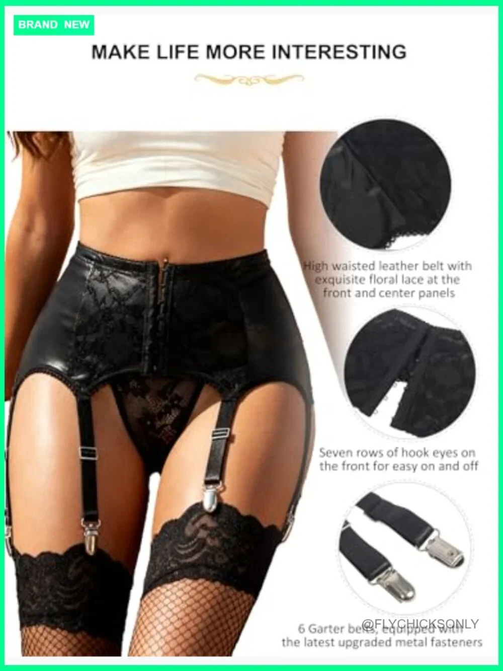 Vintage Lace Garter Belt with 6 Straps Metal Clips for Thigh High Stockings - Picture 5 of 7